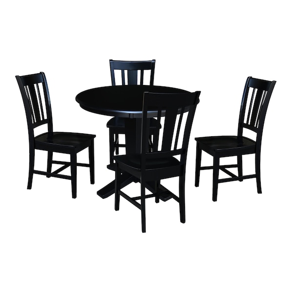 International Concepts 36 in. Solid Wood Round Top Dining Table with 4 Chairs in Black K46-36RT-23B-C10-4 - main